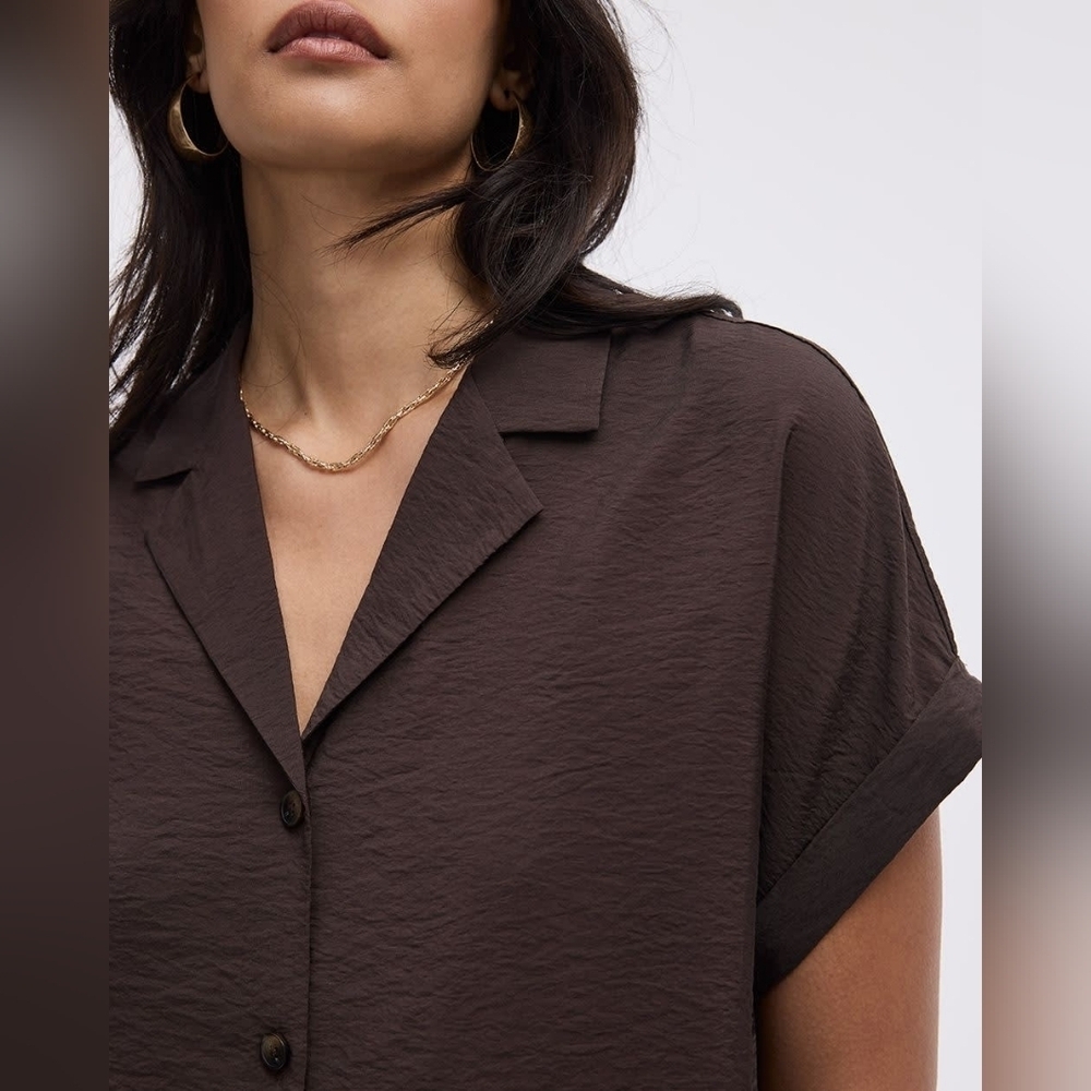 Women's Brown Notched Collar Button Down Top Size Small